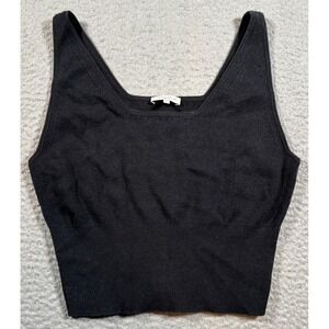 Lafayette 148 Cropped Tank Top Women's Medium Black Wool Silk Blend Ribbed